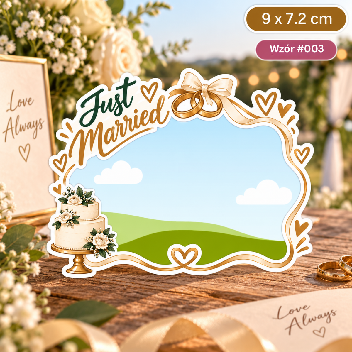 Personalizowany magnes ze zdjęciem na ślub – Just Married