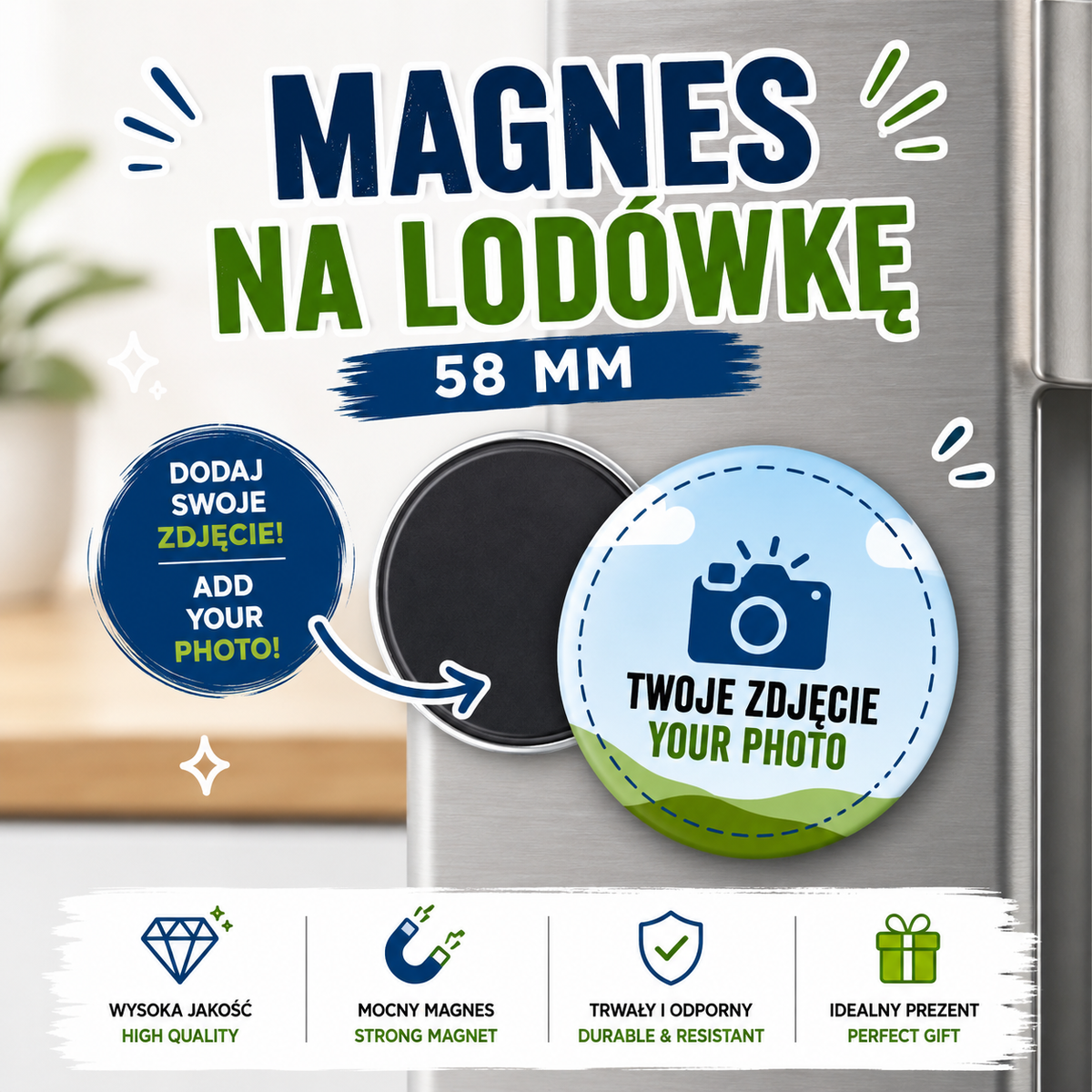 Magnes 58 mm z własnym zdjęciem / Custom Photo Fridge Magnet 58 mm