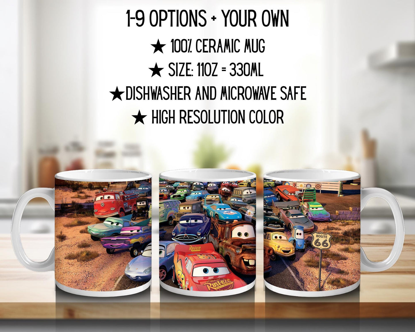 Cars | 100% CERAMIC MUG, 11Oz = 330ml