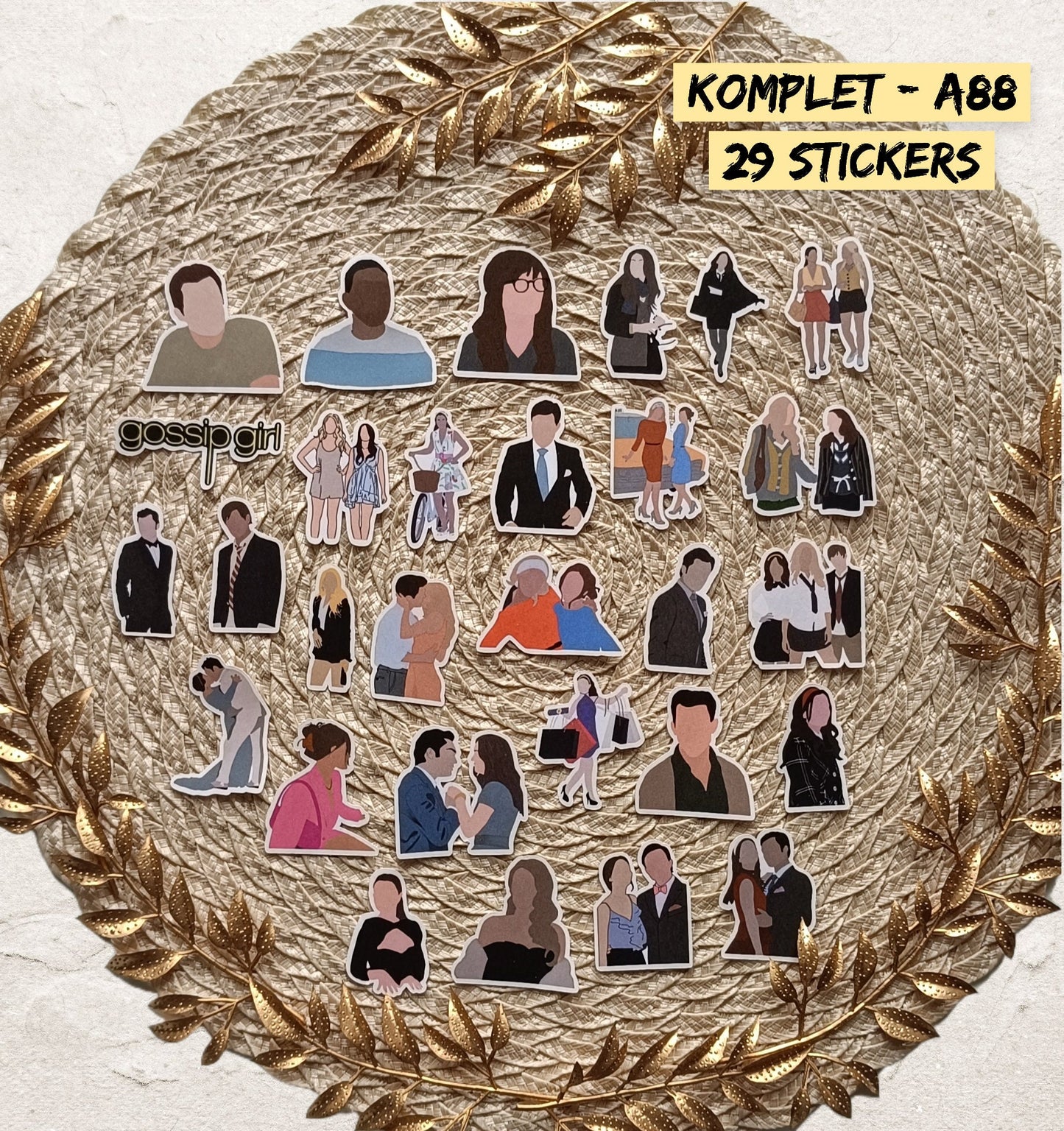 Zestaw naklejek Plotkara / Gossip Girl – Blair Waldorf, Serena van der Woodsen, Chuck Bass