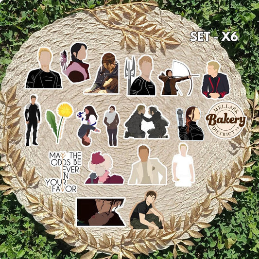 Zestaw naklejek Igrzyska Śmierci / The Hunger Games – Katniss Everdeen, Peeta Mellark, Gale Hawthorne