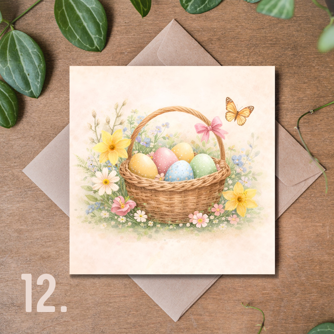 Ekskluzywna Kolekcja Kartek Wielkanocnych Premium 14,8 × 14,8 cm – 18 Wzorów do Wyboru | Kartka Świąteczna z Kopertą