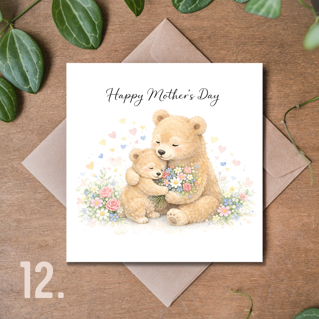 Kolekcja Kartek na Dzień Matki Premium 14,8 × 14,8 cm – Wybierz Swój Wzór | Elegancka Kartka z Kopertą