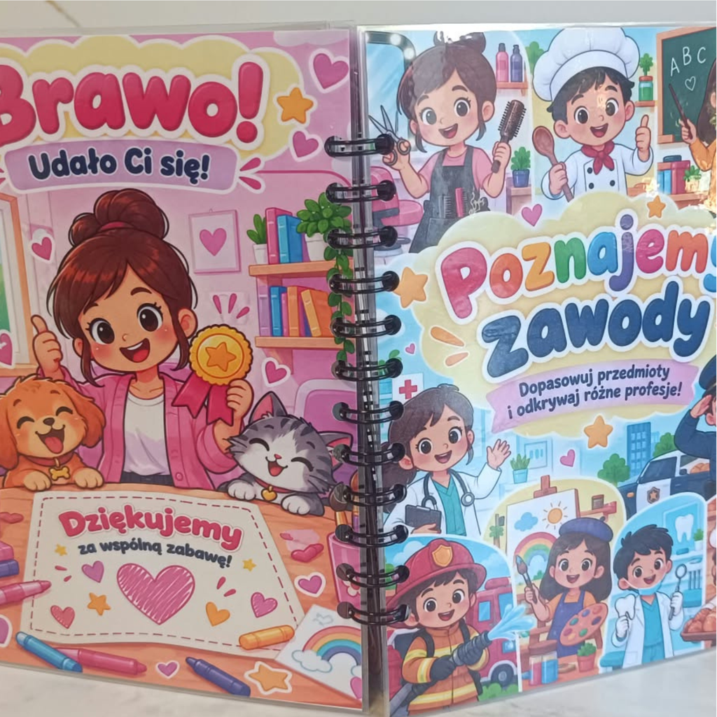 Książeczka interaktywna „Poznajemy zawody” – Edukacyjna zabawa na rzepy | A5
