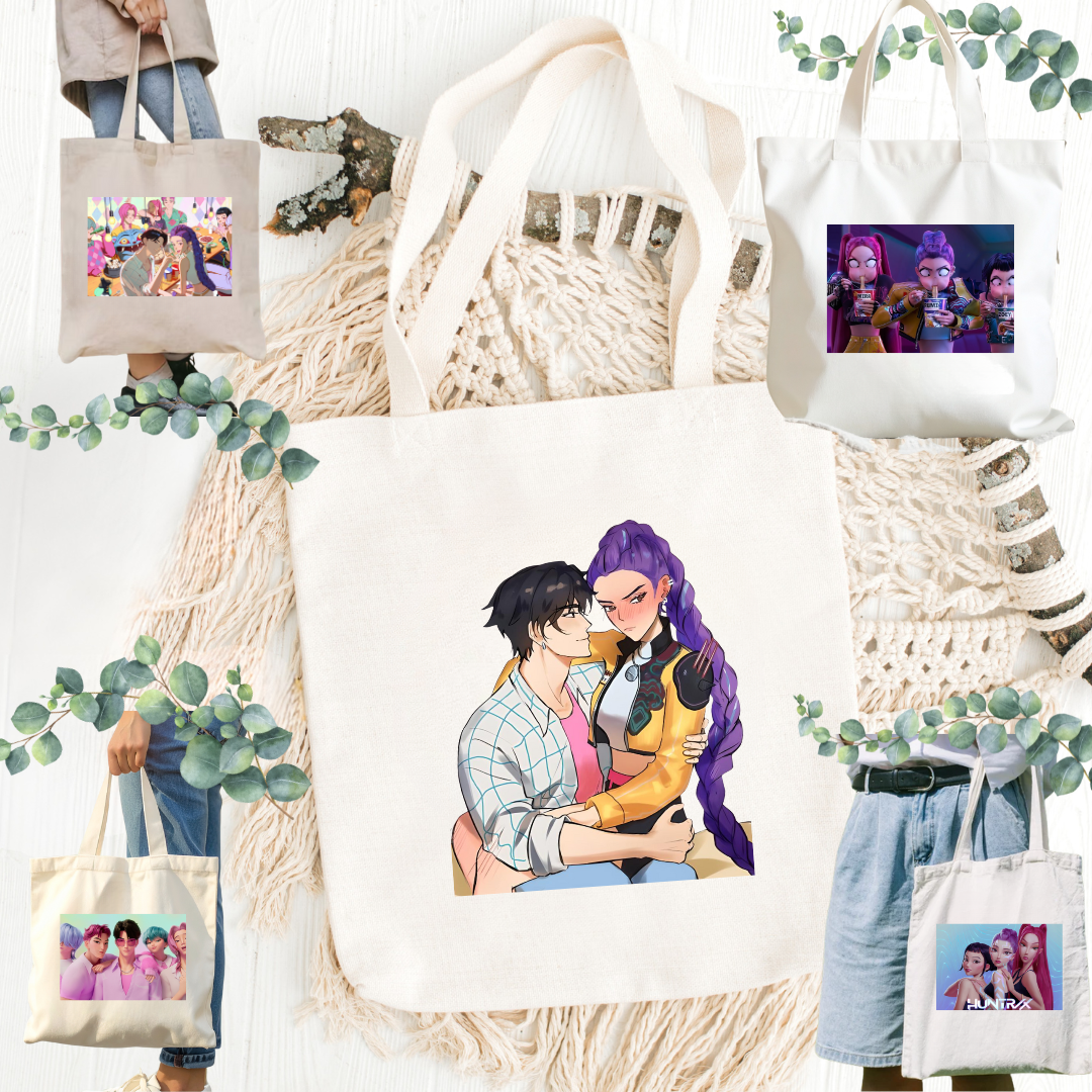 K-Pop Demon Hunters, Hana, Bora, Jae, Suho, Yumi, K-Pop Group, Demon Slayers, Seoul, Music & Magic, Animation, Action, Fantasy, DreamWorks, Netflix | Inspired Tote Bag