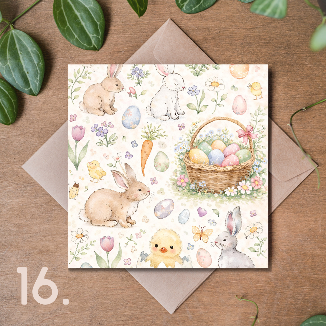 Ekskluzywna Kolekcja Kartek Wielkanocnych Premium 14,8 × 14,8 cm – 18 Wzorów do Wyboru | Kartka Świąteczna z Kopertą