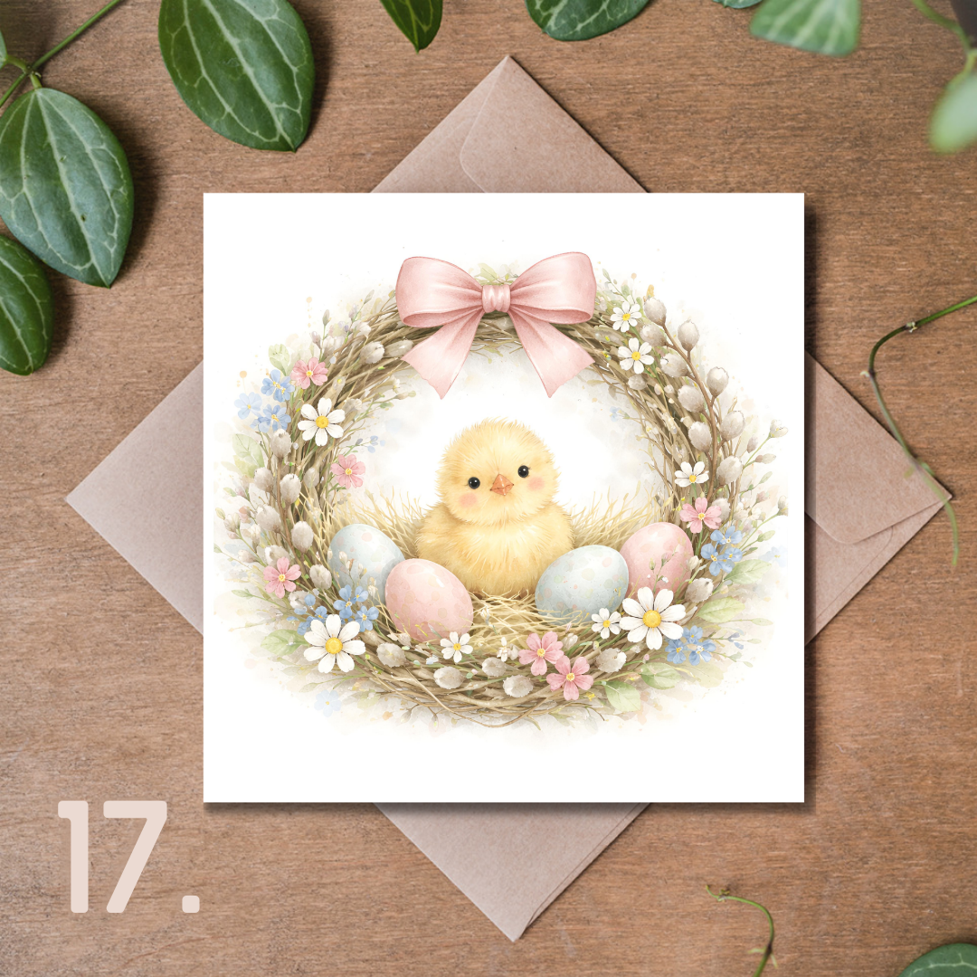 Ekskluzywna Kolekcja Kartek Wielkanocnych Premium 14,8 × 14,8 cm – 18 Wzorów do Wyboru | Kartka Świąteczna z Kopertą