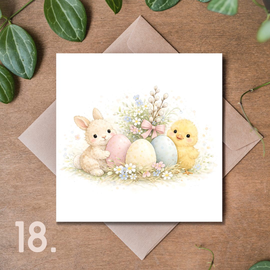 Ekskluzywna Kolekcja Kartek Wielkanocnych Premium 14,8 × 14,8 cm – 18 Wzorów do Wyboru | Kartka Świąteczna z Kopertą