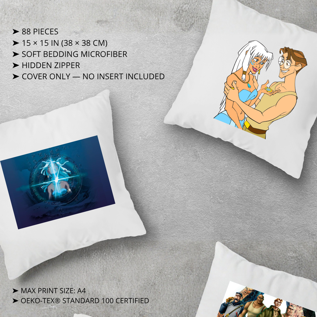 Atlantis: The Lost Empire, Kida, Milo Thatch, Disney 2001 | Inspired Pillow Cover | 15x15in Sublimation Microfiber Cushion Case