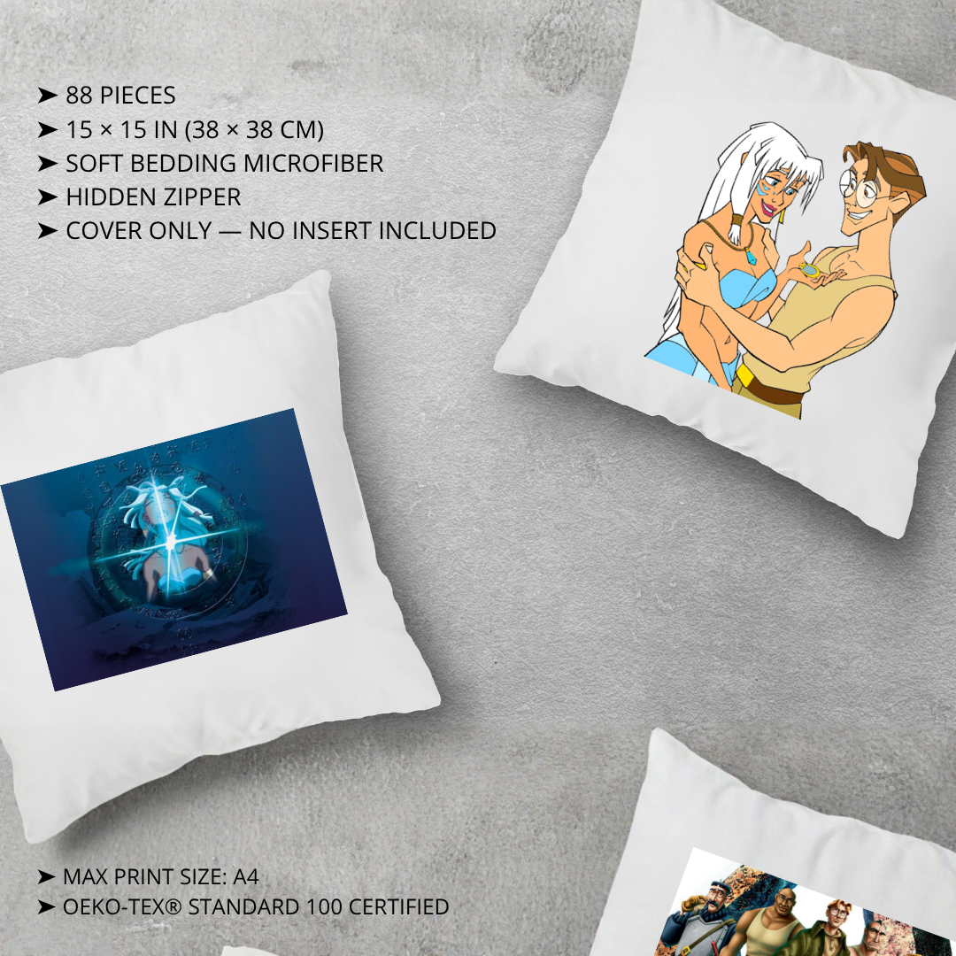 Atlantis: The Lost Empire, Kida, Milo Thatch, Disney 2001 | Inspired Pillow Cover | 15x15in Sublimation Microfiber Cushion Case