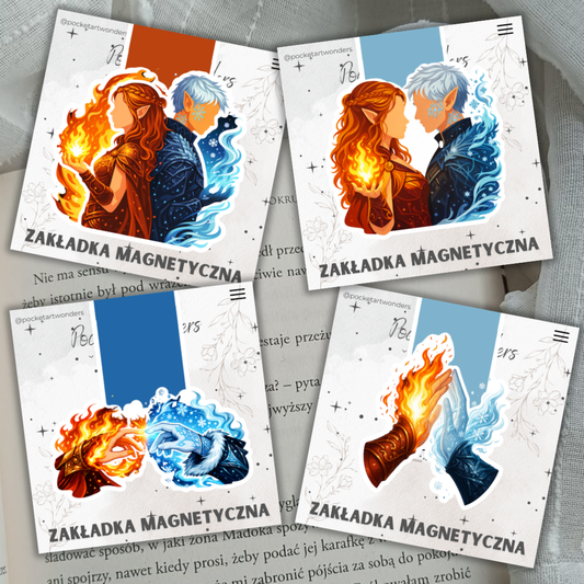 Zakładki magnetyczne fantasy – ogień i lód, romantasy, bookish, magiczny duet  inspirowana Szklanym Tronem