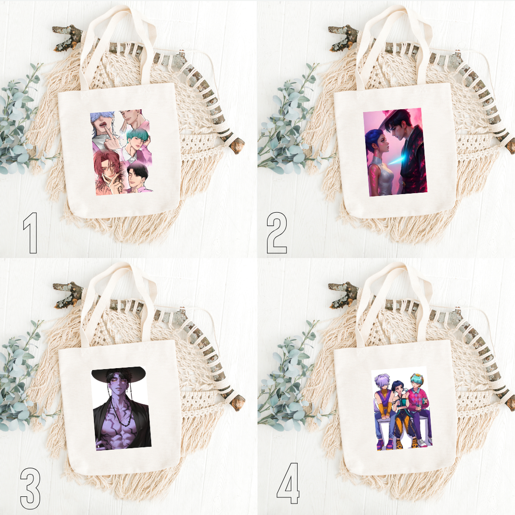 K-Pop Demon Hunters, Hana, Bora, Jae, Suho, Yumi, K-Pop Group, Demon Slayers, Seoul, Music & Magic, Animation, Action, Fantasy, DreamWorks, Netflix | Inspired Tote Bag