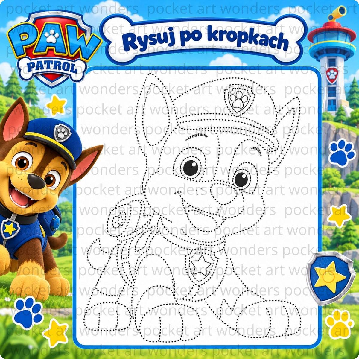 Książeczka interaktywna Psi Patrol – Puzzle na rzepy i rysowanie po kropkach | Mazak w zestawie