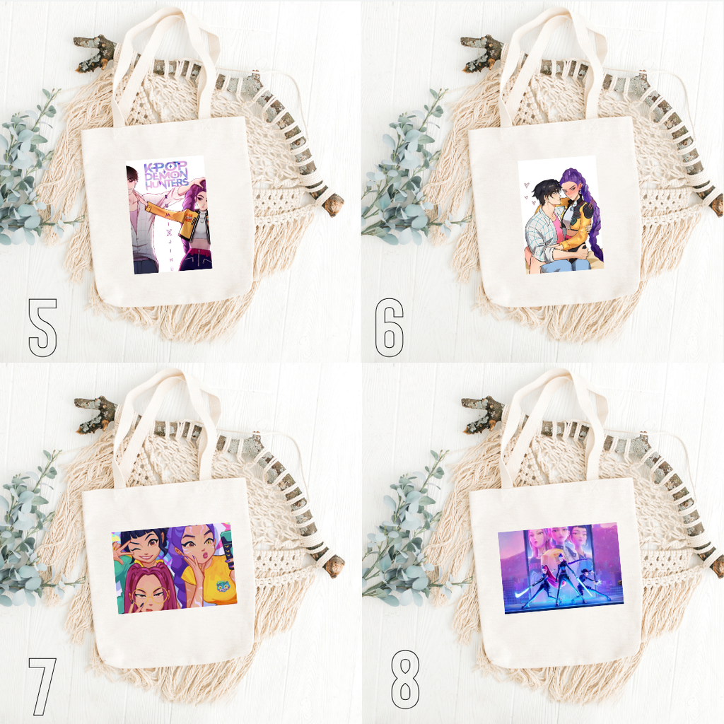 K-Pop Demon Hunters, Hana, Bora, Jae, Suho, Yumi, K-Pop Group, Demon Slayers, Seoul, Music & Magic, Animation, Action, Fantasy, DreamWorks, Netflix | Inspired Tote Bag