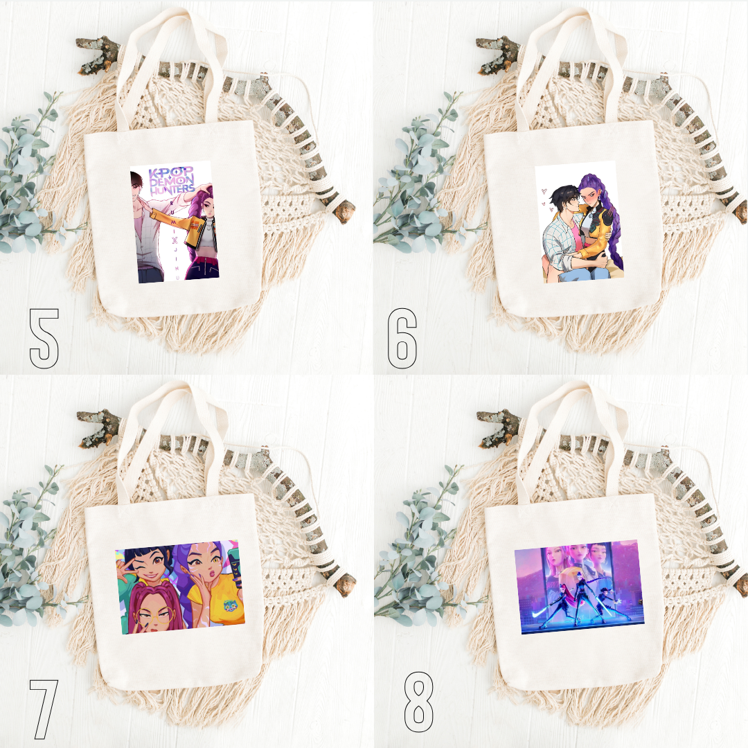 K-Pop Demon Hunters, Hana, Bora, Jae, Suho, Yumi, K-Pop Group, Demon Slayers, Seoul, Music & Magic, Animation, Action, Fantasy, DreamWorks, Netflix | Inspired Tote Bag