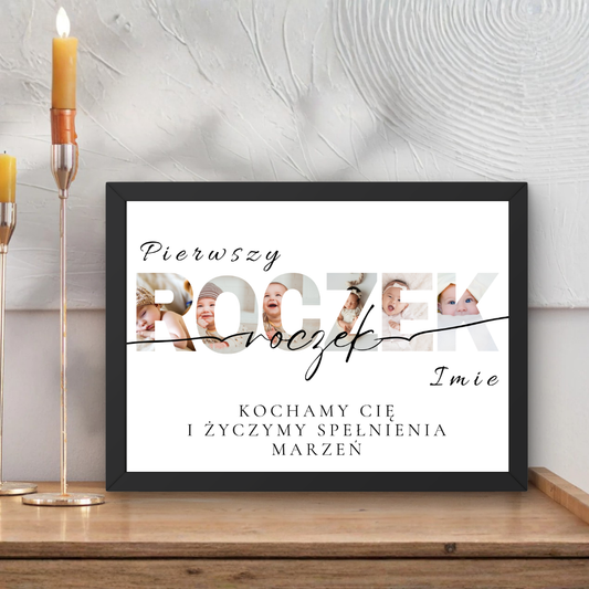 Personalizowany Plakat na Pierwszy Roczek ze Zdjęciami A3 – Prezent na 1 Urodziny Dziecka | Baby Photo Poster