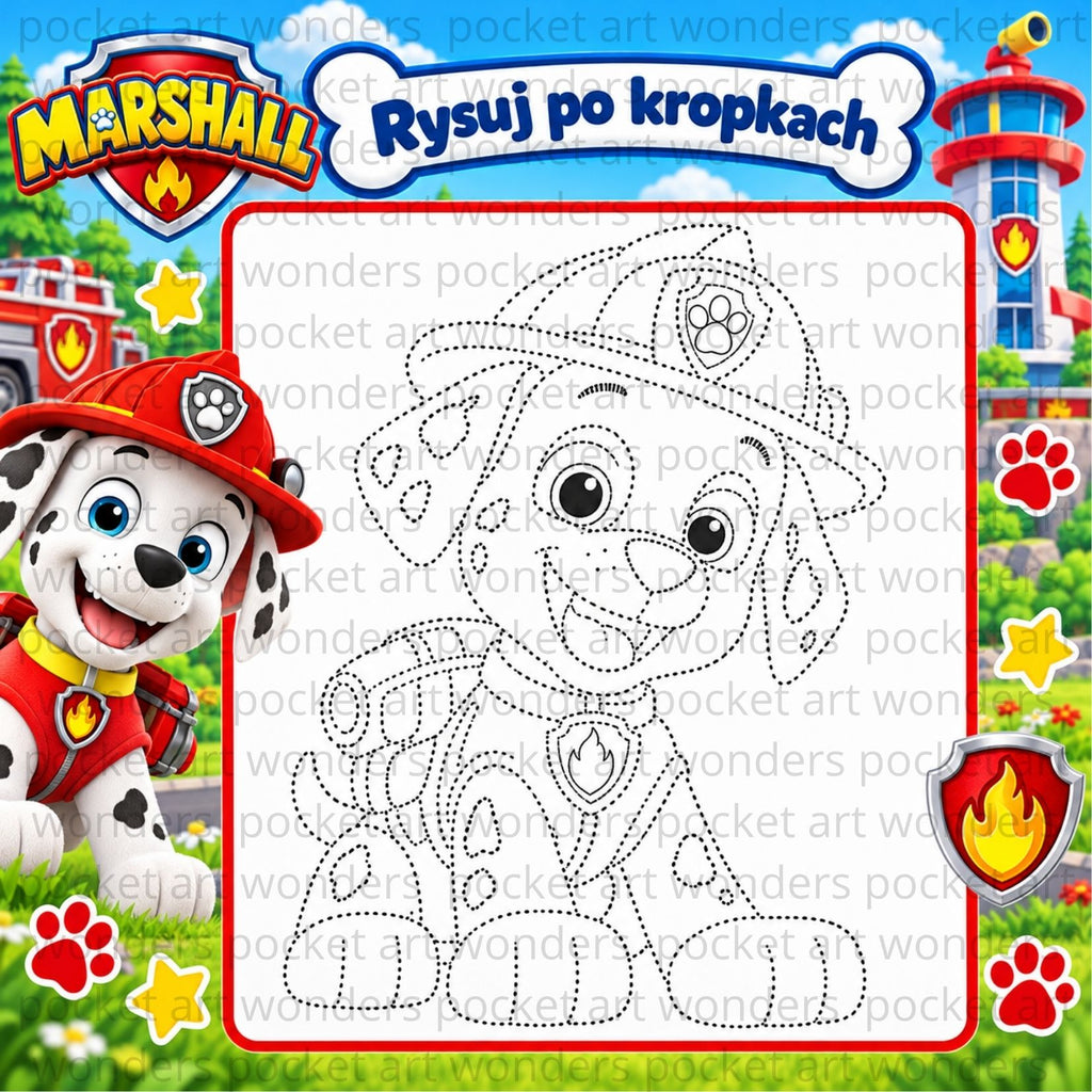 Książeczka interaktywna Psi Patrol – Puzzle na rzepy i rysowanie po kropkach | Mazak w zestawie