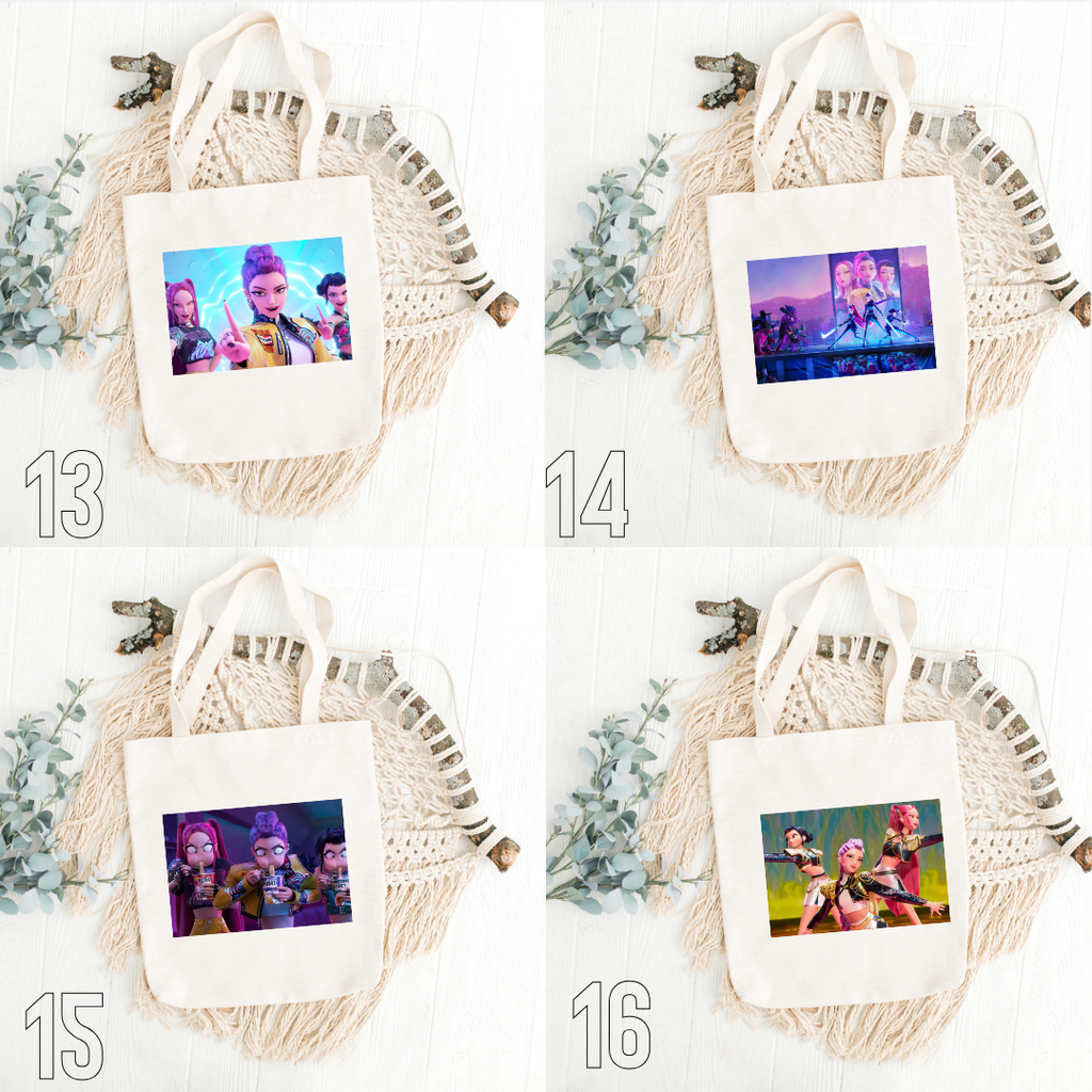 K-Pop Demon Hunters, Hana, Bora, Jae, Suho, Yumi, K-Pop Group, Demon Slayers, Seoul, Music & Magic, Animation, Action, Fantasy, DreamWorks, Netflix | Inspired Tote Bag