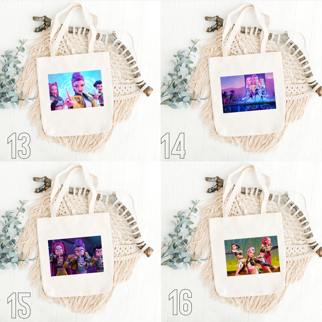 K-Pop Demon Hunters, Hana, Bora, Jae, Suho, Yumi, K-Pop Group, Demon Slayers, Seoul, Music & Magic, Animation, Action, Fantasy, DreamWorks, Netflix | Inspired Tote Bag