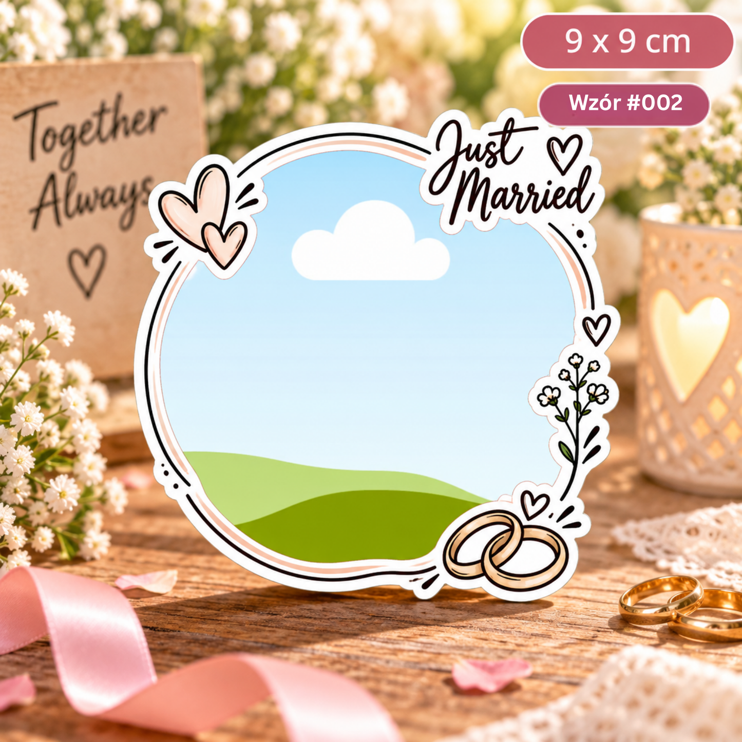 Personalizowany magnes ze zdjęciem na ślub – Just Married