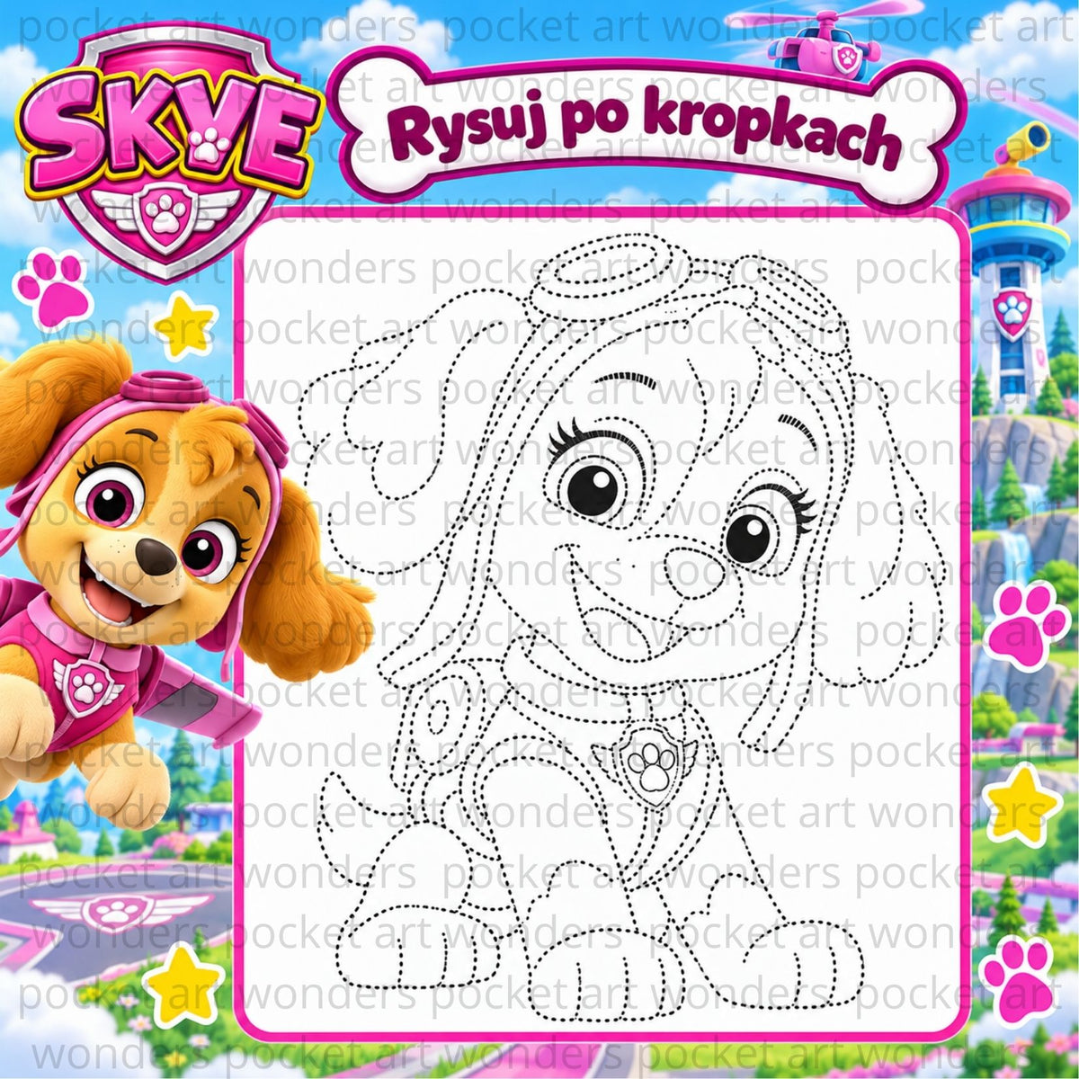 Książeczka interaktywna Psi Patrol – Puzzle na rzepy i rysowanie po kropkach | Mazak w zestawie