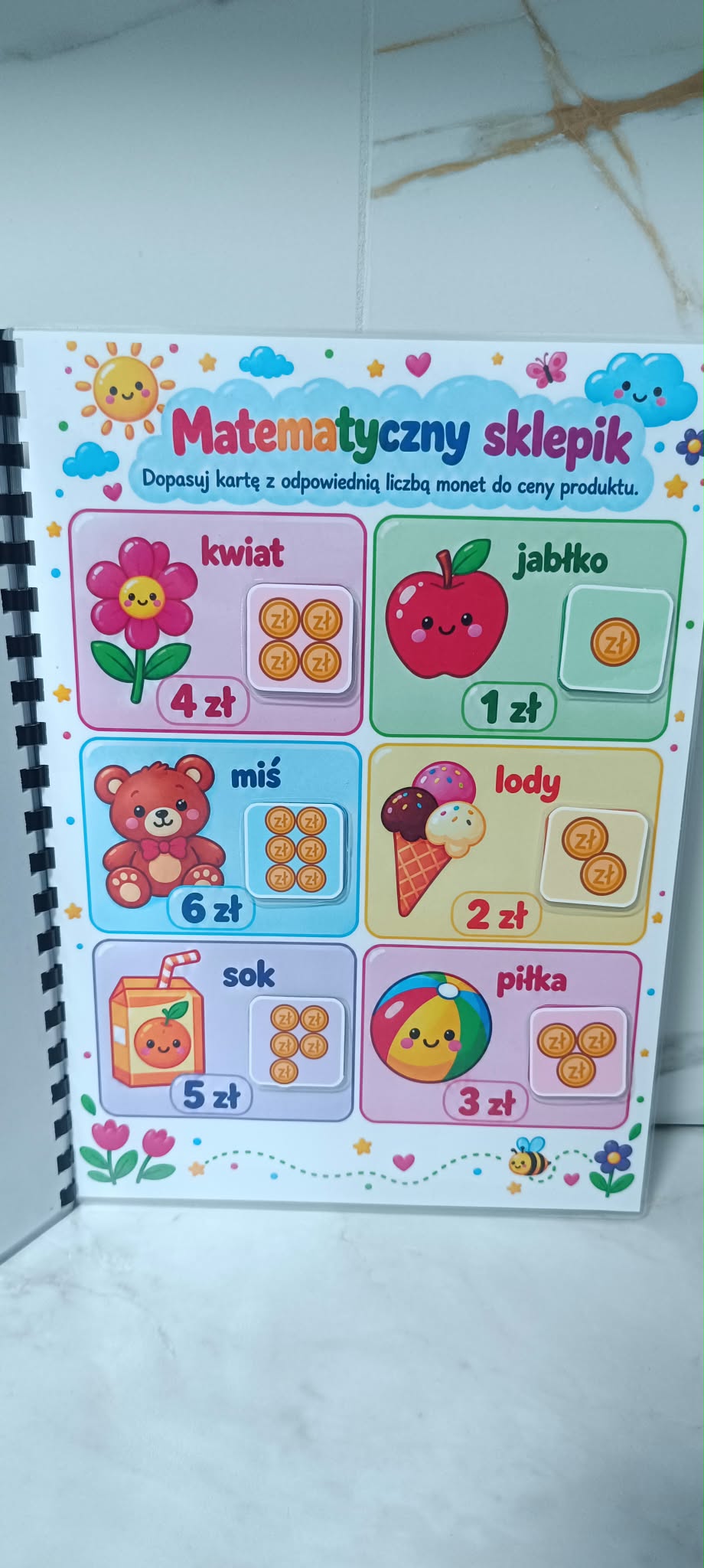 Matematyka 4+ – Książeczka interaktywna na rzepy A4 | Nauka liczenia, dodawania i odejmowania