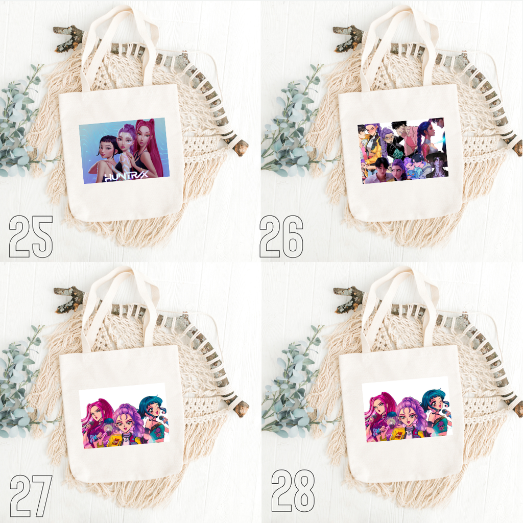 K-Pop Demon Hunters, Hana, Bora, Jae, Suho, Yumi, K-Pop Group, Demon Slayers, Seoul, Music & Magic, Animation, Action, Fantasy, DreamWorks, Netflix | Inspired Tote Bag