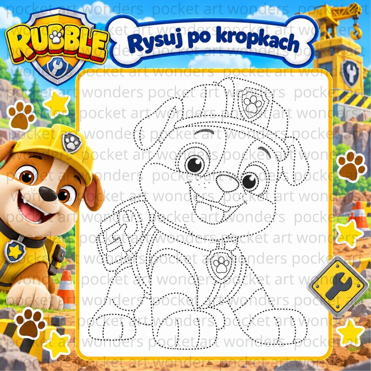 Książeczka interaktywna Psi Patrol – Puzzle na rzepy i rysowanie po kropkach | Mazak w zestawie