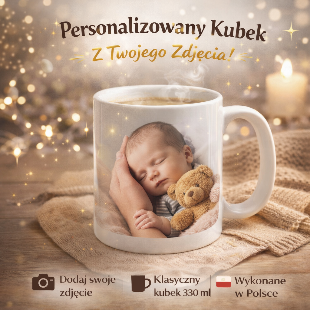 Kubek ceramiczny personalizowany / Personalized Ceramic Mug – biały kubek 330 ml, Twoje zdjęcie