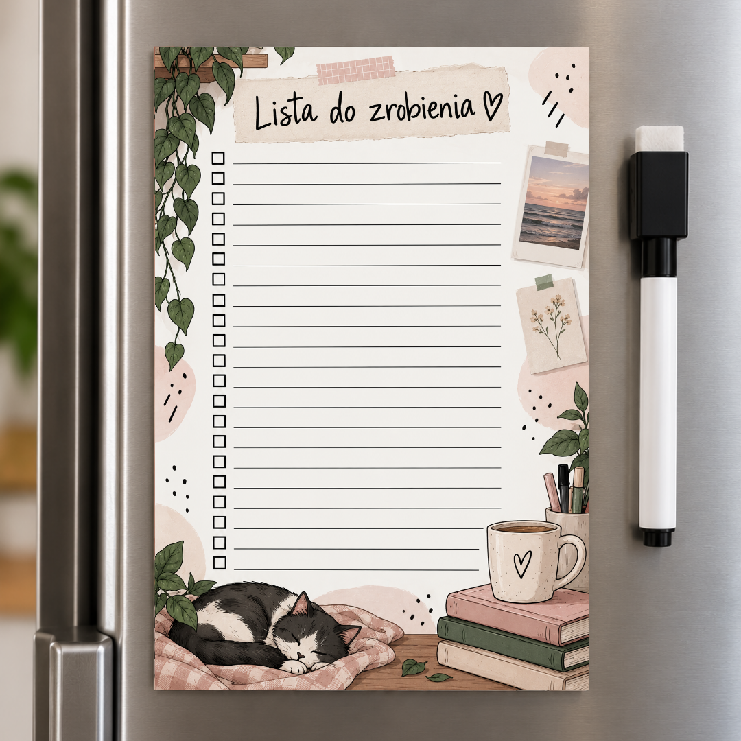 Magnetyczna Lista na Lodówkę 19 × 12,8 cm + Marker | Lista Zakupów / Lista do Zrobienia