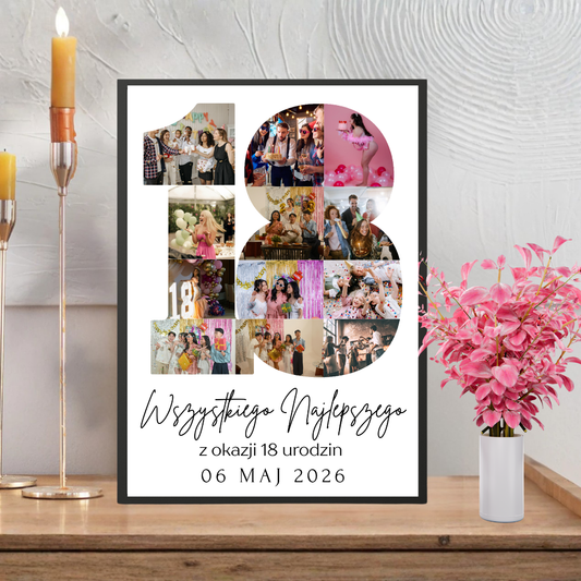 Personalizowany Plakat na 18 Urodziny ze Zdjęciami A3 – Happy 18th Birthday Photo Poster