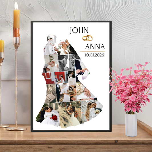 Personalizowany Plakat Ślubny ze Zdjęciami A3 – Wedding Photo Collage Poster, Prezent Ślubny