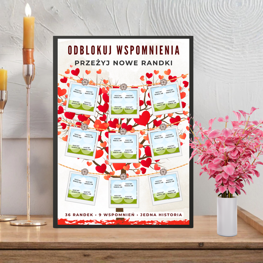 Personalizowany plakat randkowy ze zdrapkami A3 – 36 randek | Odblokuj wspomnienia | plakat dla pary