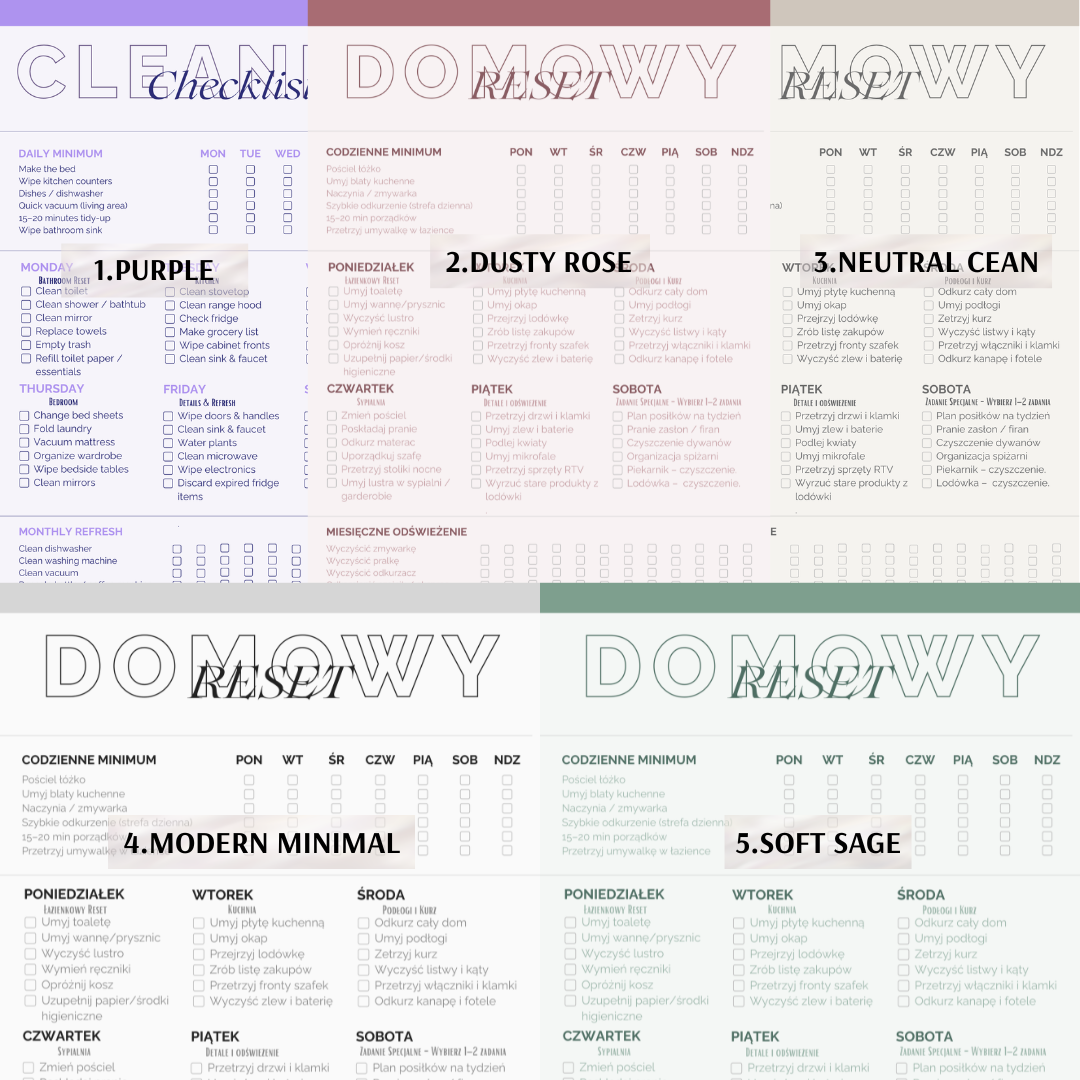 Magnetyczna Tablica Sprzątania A4 – Plan Tygodniowy i Miesięczny + Marker | 5 Kolorów | 3 Języki (PL/ENG/DE) | Organizer na Lodówkę