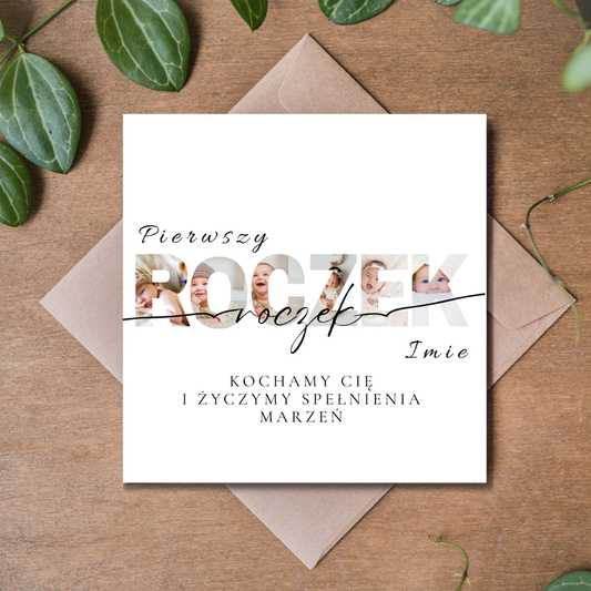 Personalizowana kartka na pierwszy roczek ze zdjęciami | Kartka urodzinowa Roczek ze zdjęcia | Personalized First Birthday Photo Card