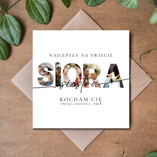 Personalizowana kartka dla siostry ze zdjęciami | Kartka SIORA ze zdjęć | Prezent dla siostry | Personalized Sister Photo Card