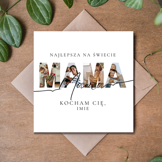 Personalizowana kartka na Dzień Matki ze zdjęciem – elegancka kartka składana 14,8 × 14,8 cm