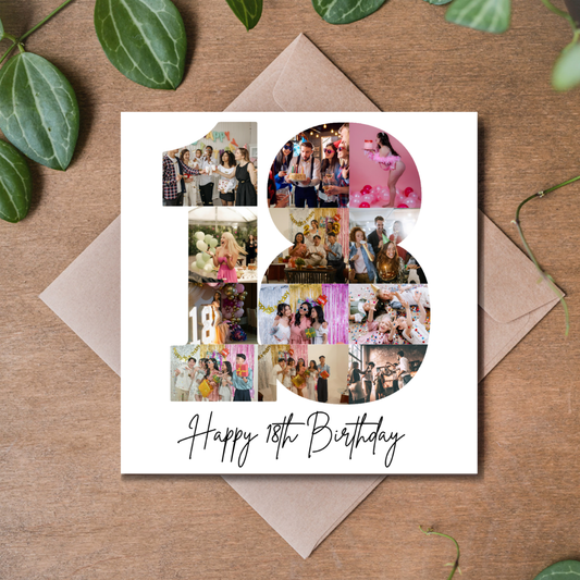 Personalizowana kartka na 18 urodziny ze zdjęciami w liczbie 18 | Kartka urodzinowa ze zdjęć | Custom 18th Birthday Photo Card