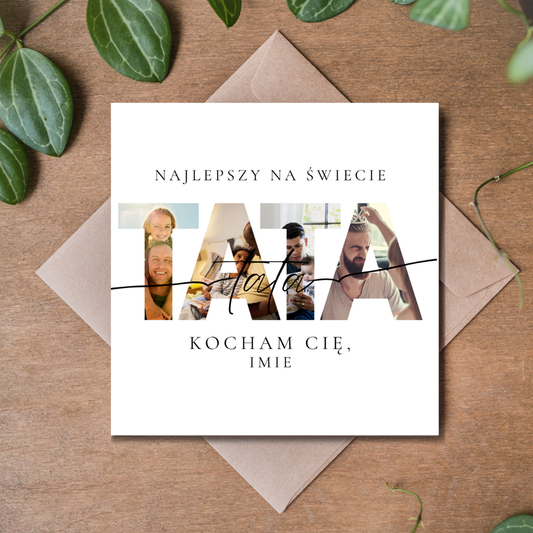Personalizowana kartka na Dzień Ojca ze zdjęciem – elegancka kartka składana 14,8 × 14,8 cm