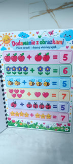 Matematyka 4+ – Książeczka interaktywna na rzepy A4 | Nauka liczenia, dodawania i odejmowania