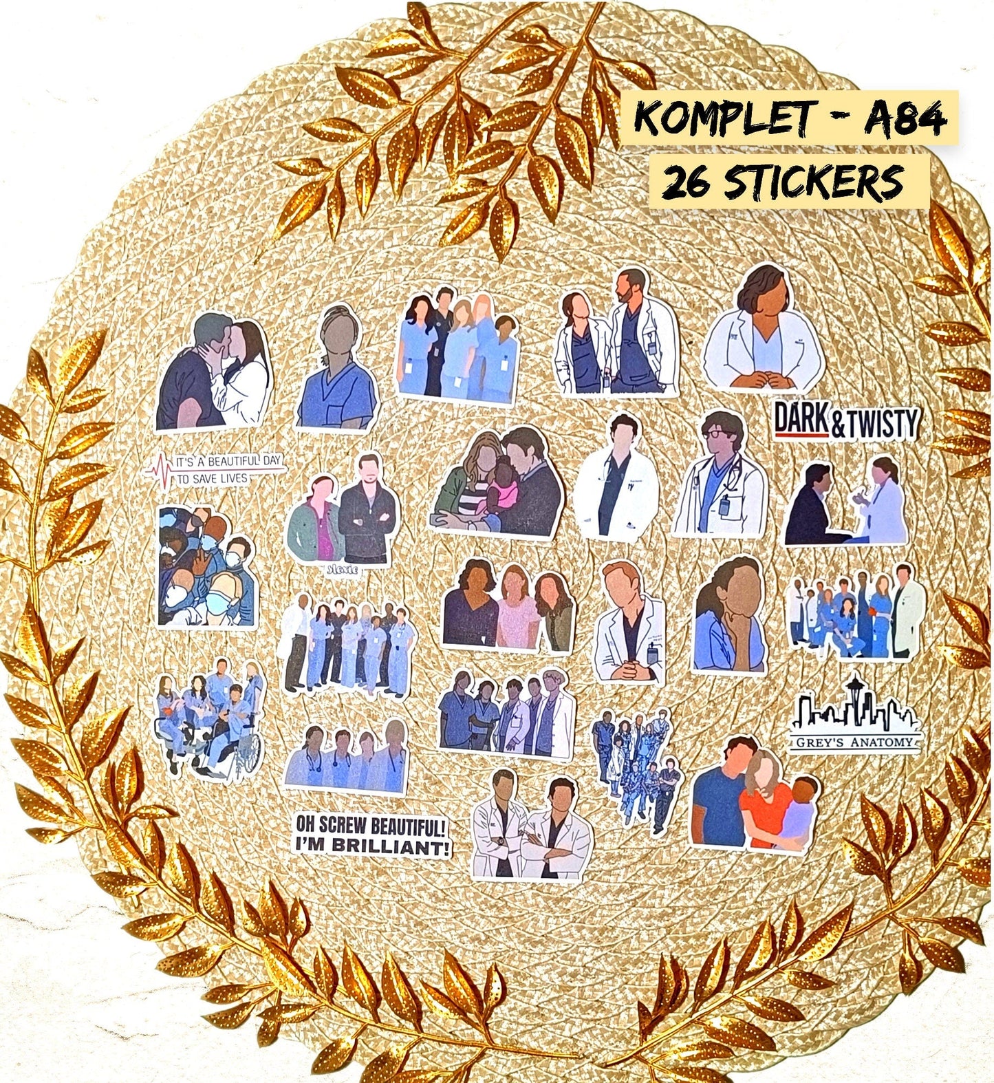 Zestaw naklejek Chirurdzy / Grey’s Anatomy – Meredith Grey, Derek Shepherd, Cristina Yang