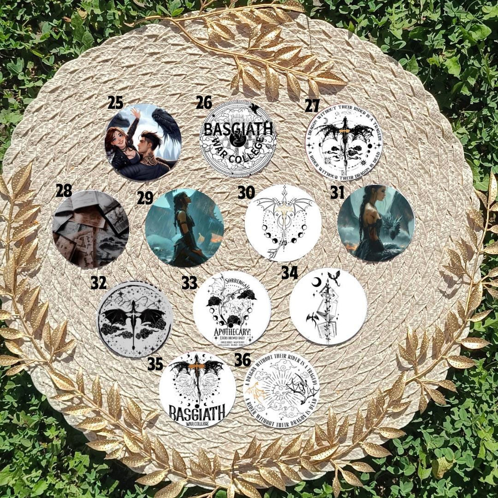 Fourth Wing, Iron Flame, Xaden Riorson, Violet Sorrengail, Tairn, Sgaeyl, Andarna, Basgiath War College | PINS, KEYCHAIN, MAGNET