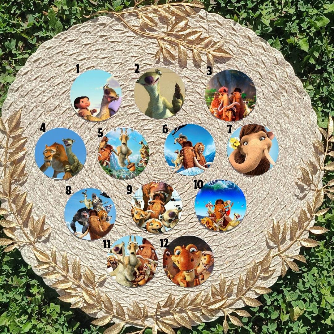 Ice Age, Disney Pack, Manfred "Manny", Sidney "Sid", Diego, Ellie, Crash and Eddie, Peaches | PINS, KEYCHAIN, MAGNET