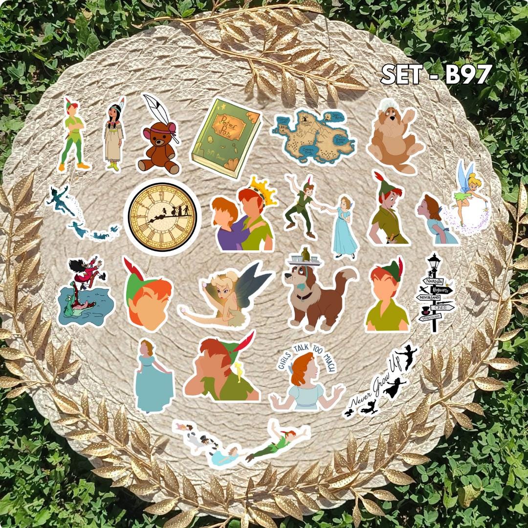 Peter Pan Inspired Sticker Pack | Tinker Bell, Wendy & Captain Hook Fan Art Vinyl Stickers
