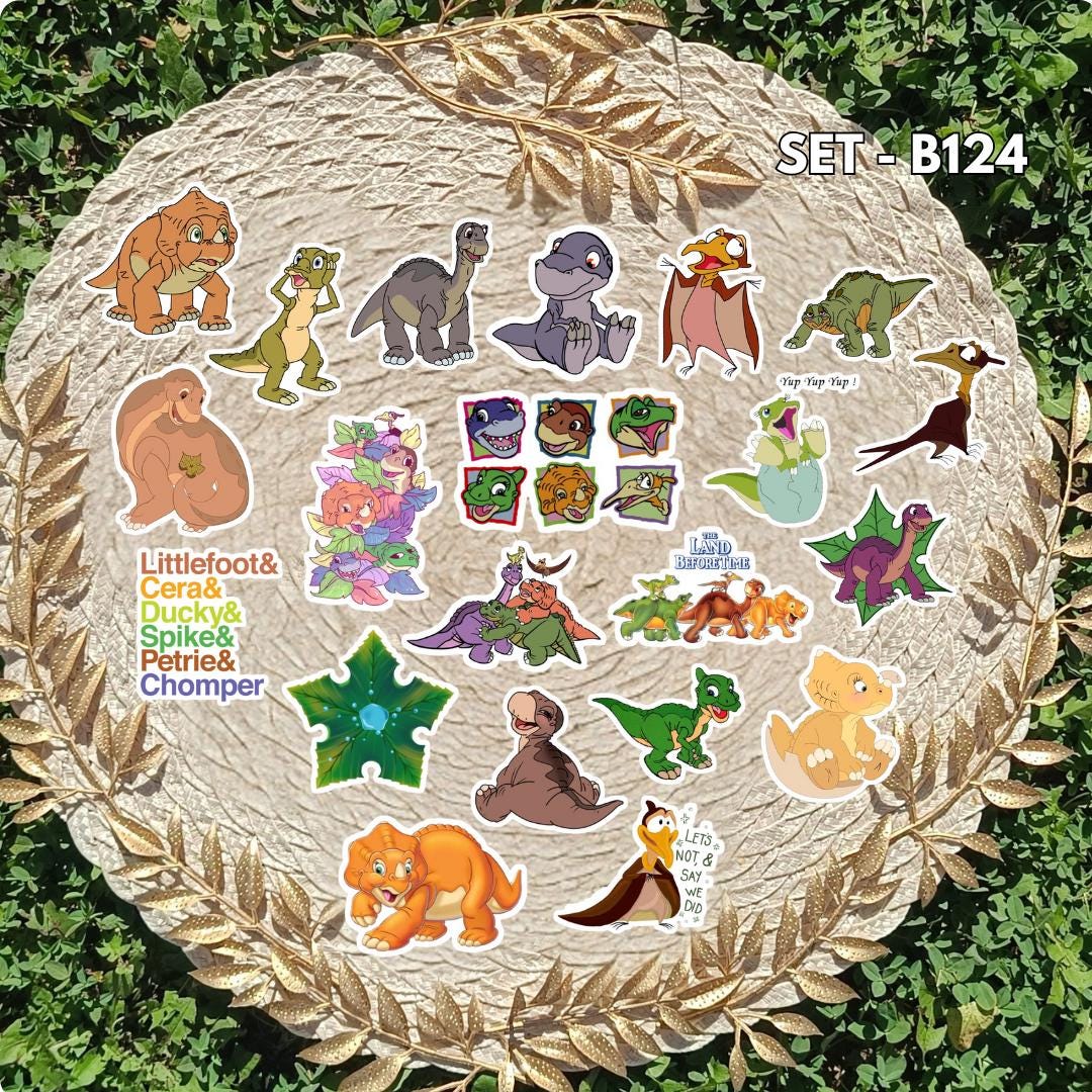 Zestaw naklejek Pradawny Ląd / The Land Before Time – Littlefoot, Cera, Petrie