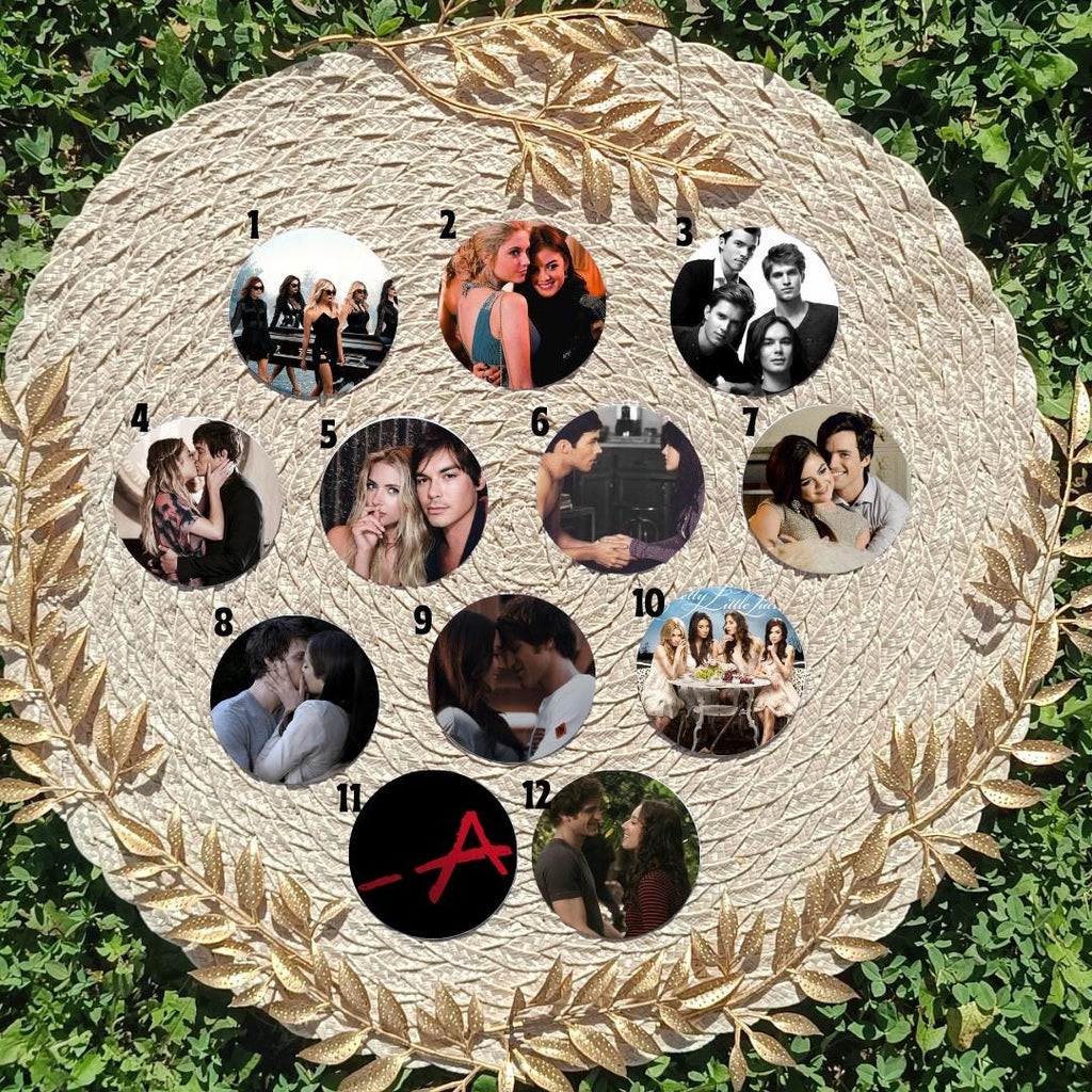 Pretty Little Liars, Aria Montgomer, Hanna Marin, Emily Fields, Spencer Hastings, Caleb Rivers, Alison DiLaurentis | PINS, KEYCHAIN, MAGNET