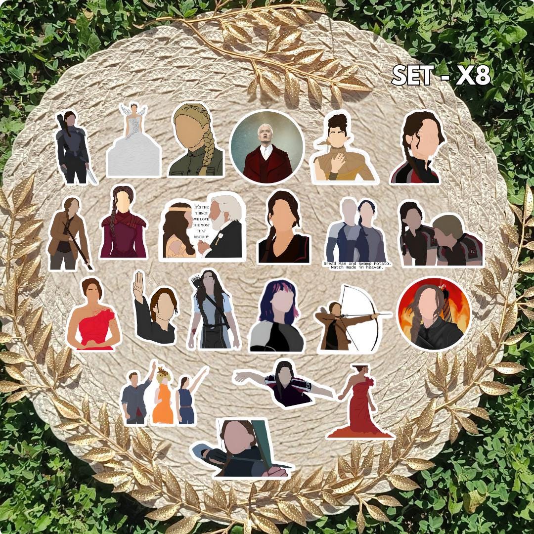 Zestaw naklejek Igrzyska Śmierci / The Hunger Games – Katniss Everdeen, Peeta Mellark, Gale Hawthorne
