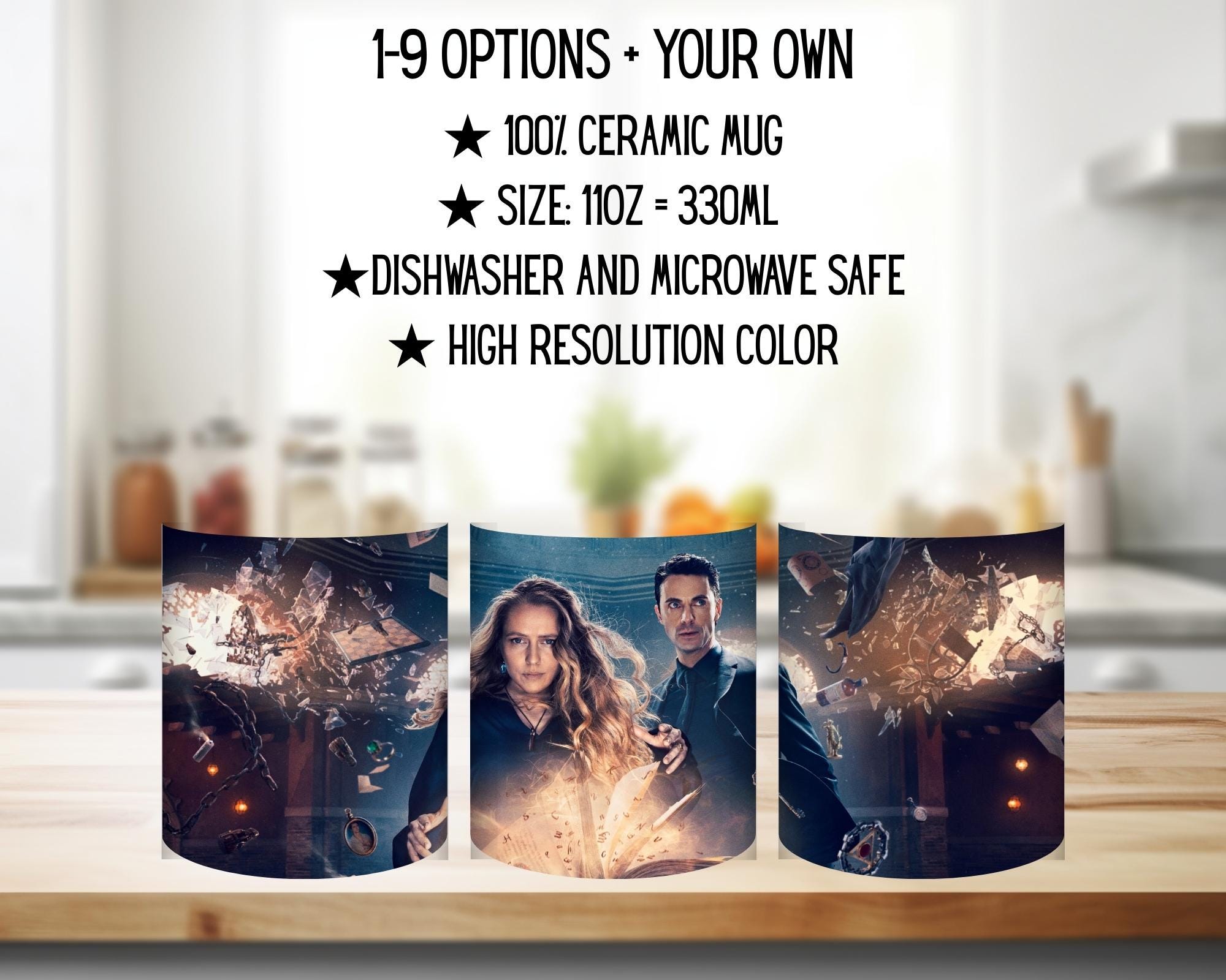 A Discovery of Witches, Diana Bishop, Matthew Clairmont, Benjamin Fuchs, Marcus Whitmore, Jack Blackfriars | 100% CERAMIC MUG, 11Oz = 330ml