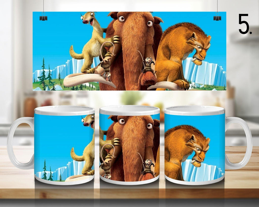 Ice Age, Disney Pack, Manfred "Manny", Sidney "Sid", Diego, Ellie, Crash and Eddie, Peaches | 100% CERAMIC MUG, 11Oz = 330ml