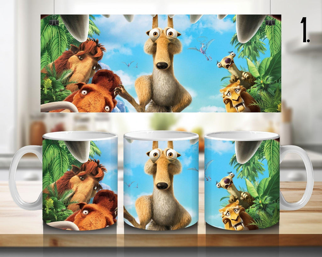 Ice Age, Disney Pack, Manfred "Manny", Sidney "Sid", Diego, Ellie, Crash and Eddie, Peaches | 100% CERAMIC MUG, 11Oz = 330ml